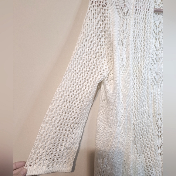 Tradition small 6/8 white eyelet lace knit boho waterfall cardigan - Picture 2 of 8